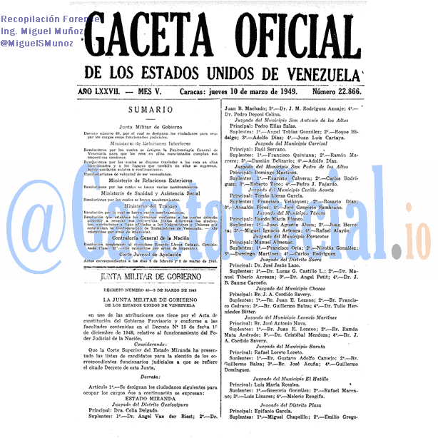 Gaceta Oficial 22866 del 10 Marzo 1949