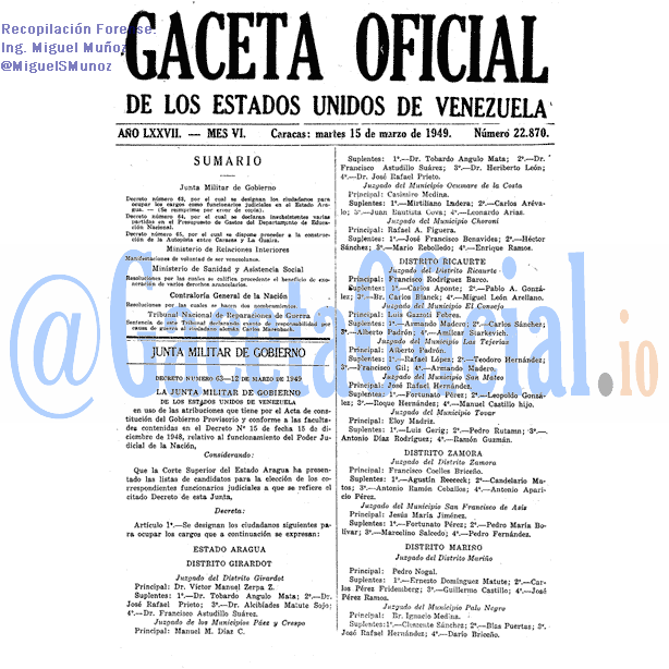 Gaceta Oficial 22870 del 15 Marzo 1949