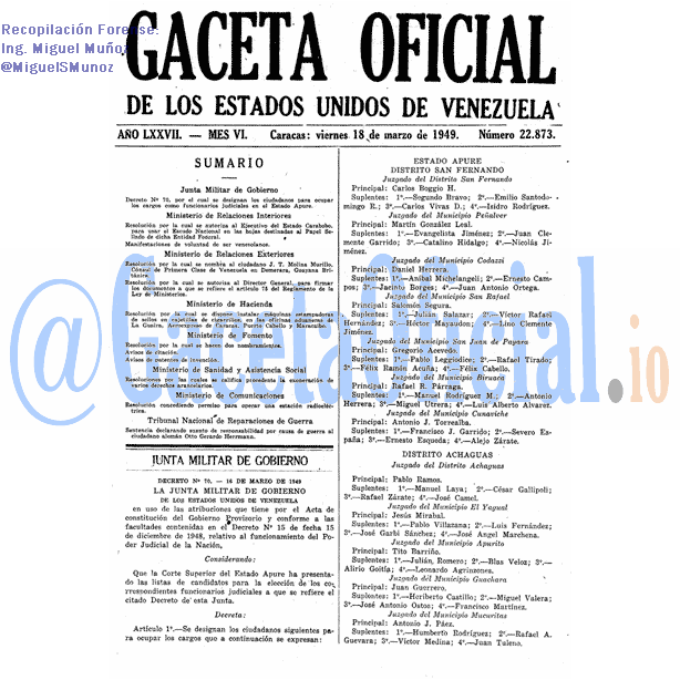Gaceta Oficial 22873 del 18 Marzo 1949