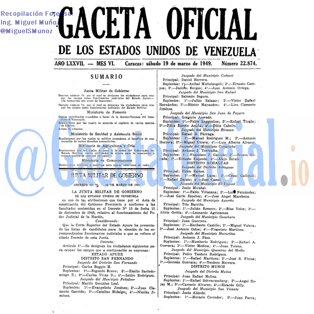 Gaceta Oficial 22874 del 19 Marzo 1949