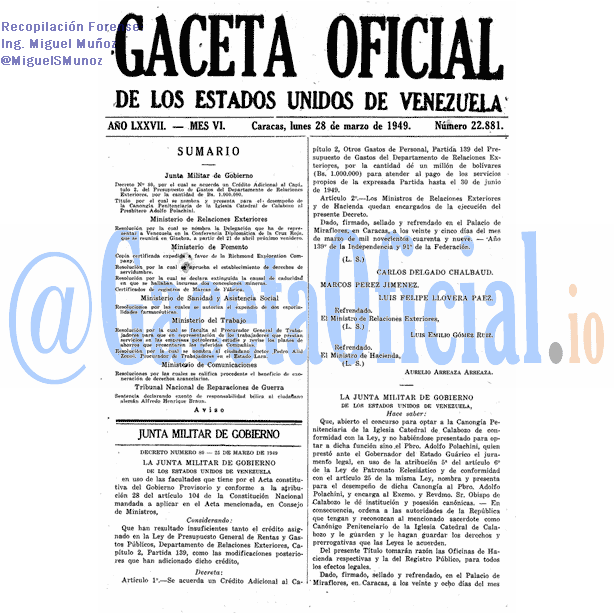 Gaceta Oficial 22881 del 28 Marzo 1949