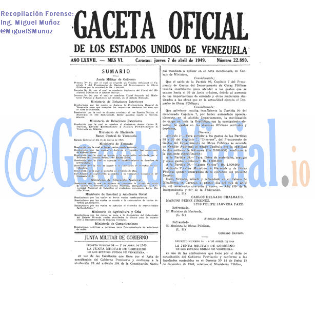 Gaceta Oficial 22890 del 7 Abril 1949