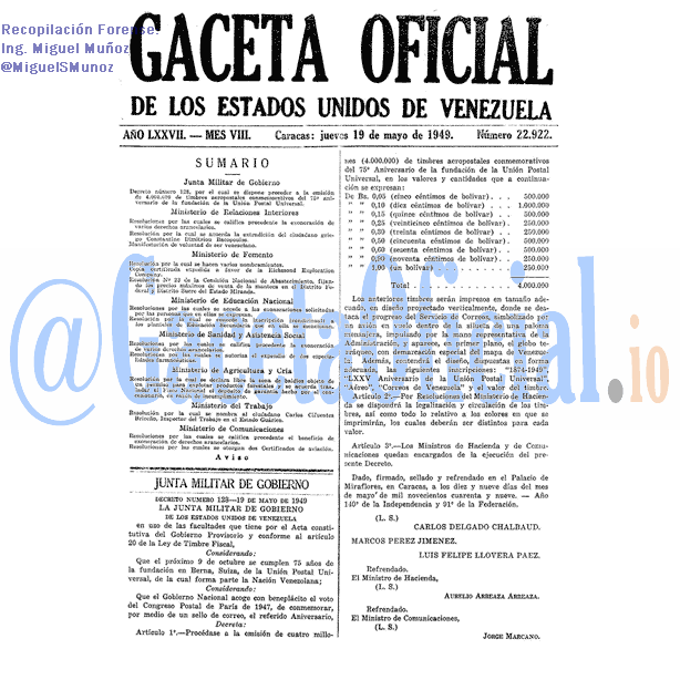Gaceta Oficial 22922 del 19 Mayo 1949