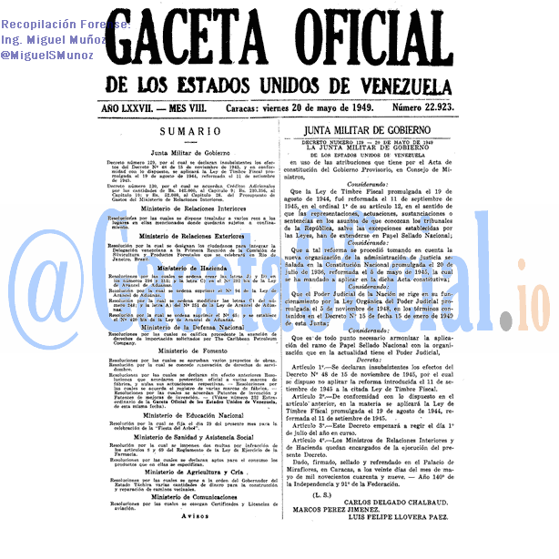 Gaceta Oficial 22923 del 20 Mayo 1949