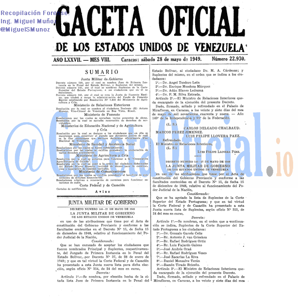 Gaceta Oficial 22930 del 28 Mayo 1949