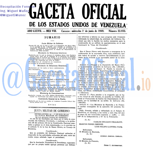Gaceta Oficial 22933 del 1 Junio 1949