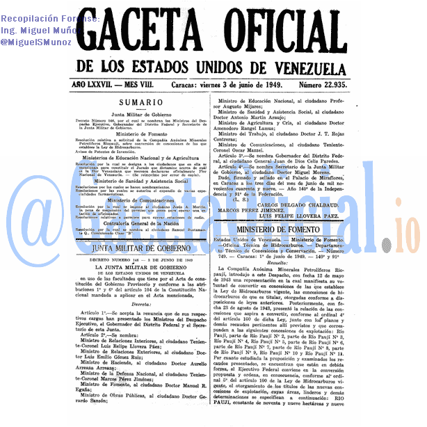 Gaceta Oficial 22935 del 3 Junio 1949