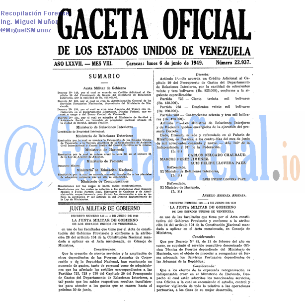 Gaceta Oficial 22937 del 6 Junio 1949