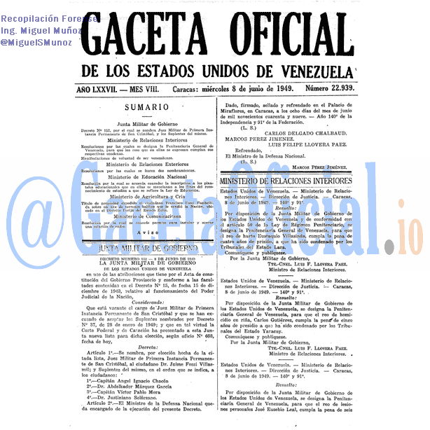 Gaceta Oficial 22939 del 8 Junio 1949
