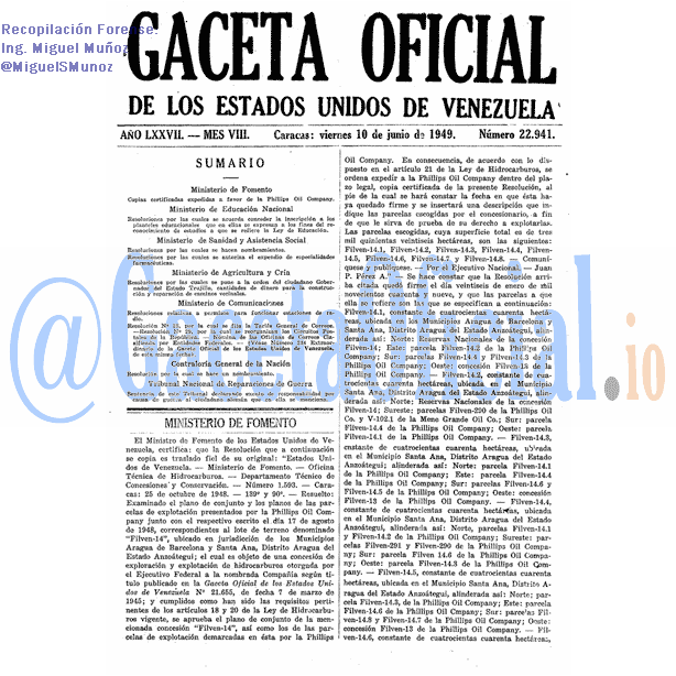 Gaceta Oficial 22941 del 10 Junio 1949