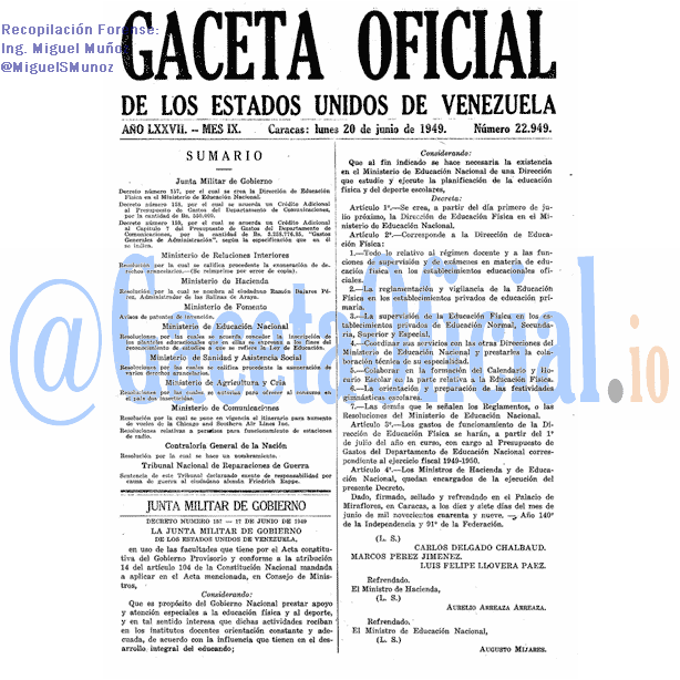 Gaceta Oficial 22949 del 20 Junio 1949