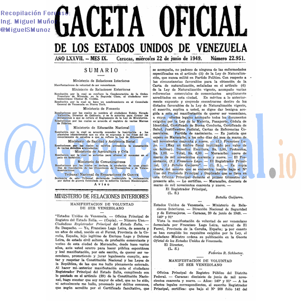 Gaceta Oficial 22951 del 22 Junio 1949