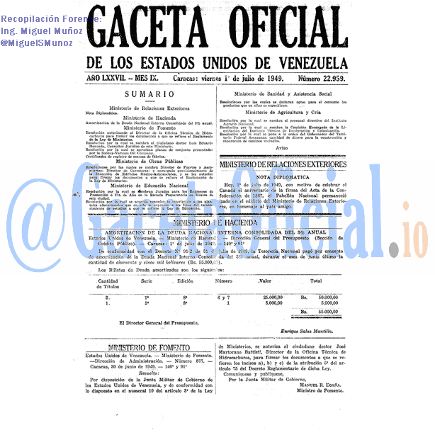 Gaceta Oficial 22959 del 1 Julio 1949
