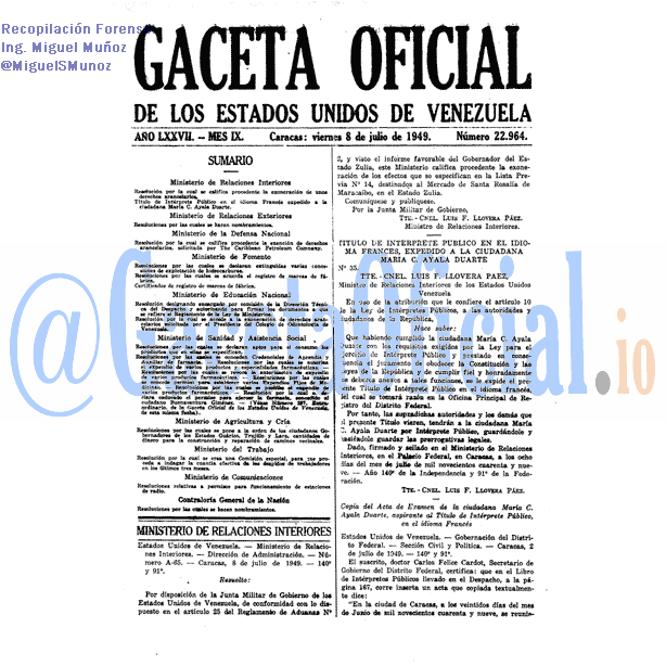 Gaceta Oficial 22964 del 8 Julio 1949