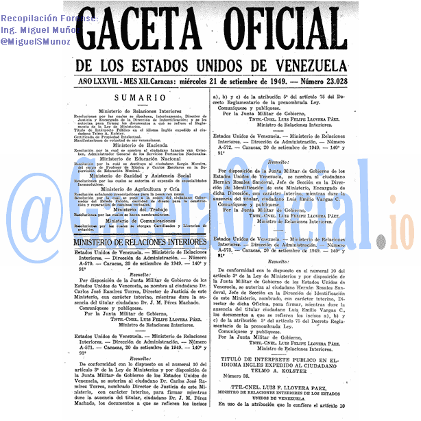 Gaceta Oficial 23028 del 21 Septiembre 1949