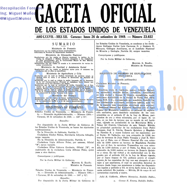 Gaceta Oficial 23032 del 26 Septiembre 1949