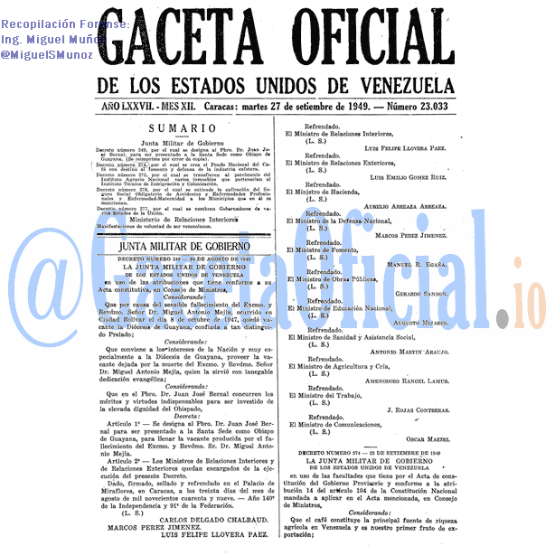 Gaceta Oficial 23033 del 27 Septiembre 1949