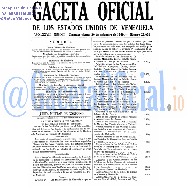 Gaceta Oficial 23036 del 30 Septiembre 1949