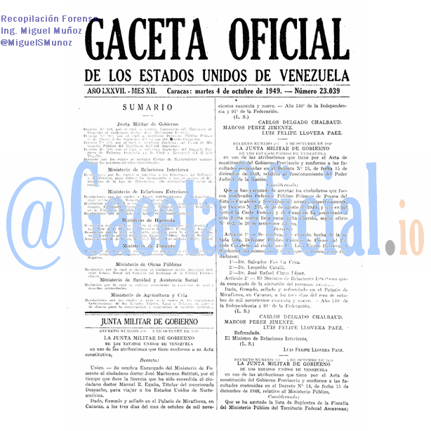 Gaceta Oficial 23039 del 4 Octubre 1949