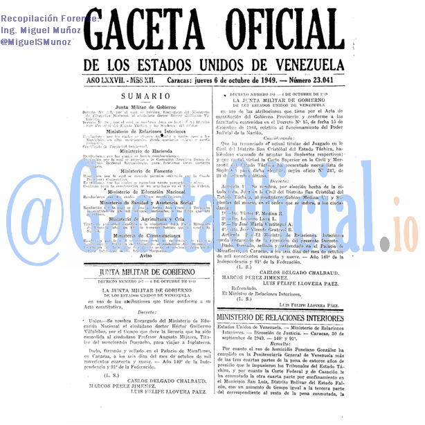 Gaceta Oficial 23041 del 6 Octubre 1949