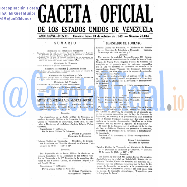 Gaceta Oficial 23044 del 10 Octubre 1949