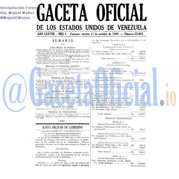 Gaceta Oficial 23045 del 11 Octubre 1949