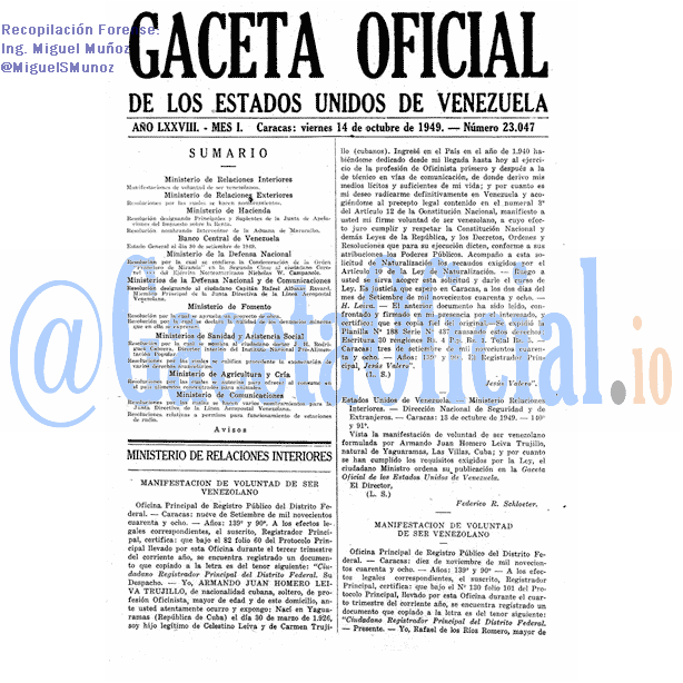Gaceta Oficial 23047 del 14 Octubre 1949
