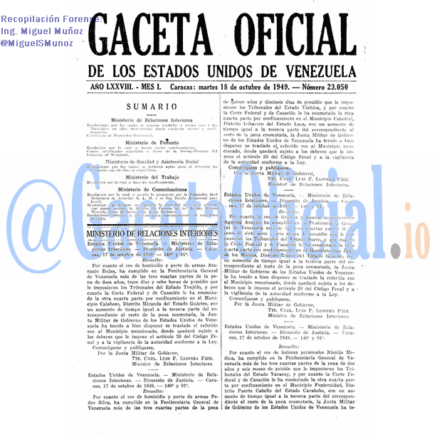 Gaceta Oficial 23050 del 18 Octubre 1949