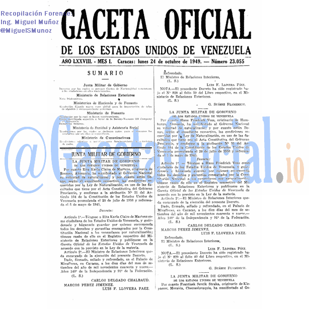 Gaceta Oficial 23055 del 24 Octubre 1949