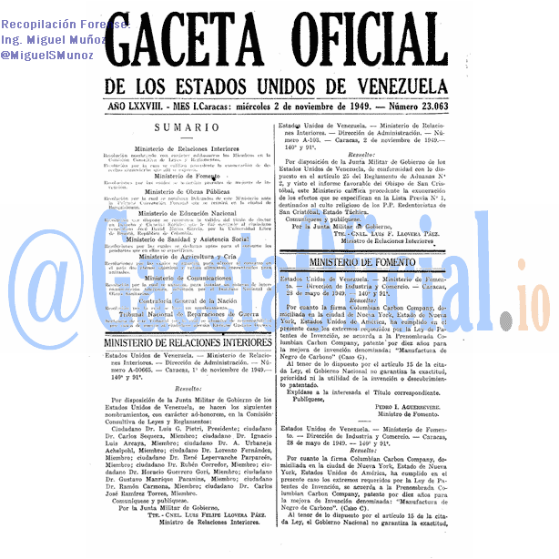 Gaceta Oficial 23063 del 2 Noviembre 1949