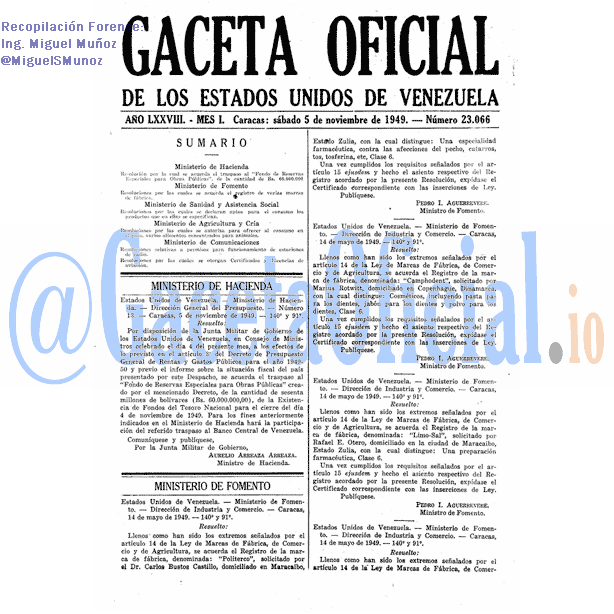 Gaceta Oficial 23066 del 5 Noviembre 1949