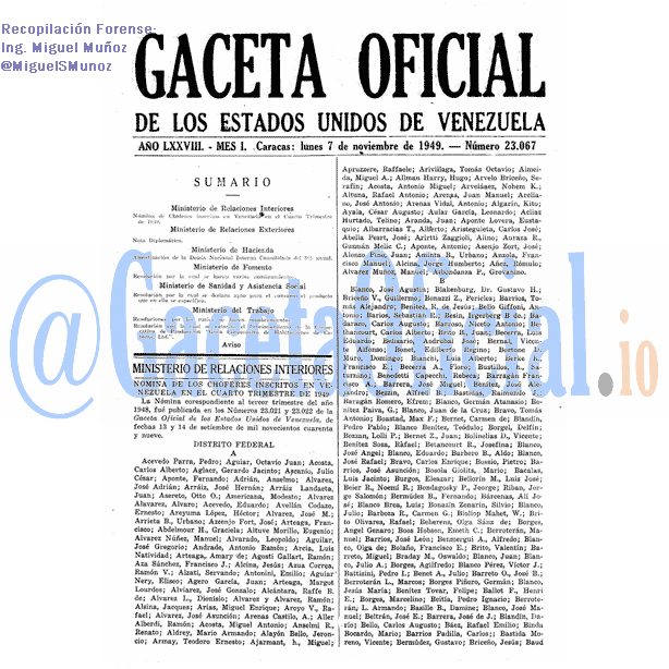 Gaceta Oficial 23067 del 7 Noviembre 1949