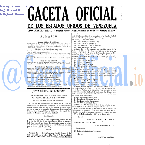 Gaceta Oficial 23070 del 10 Noviembre 1949