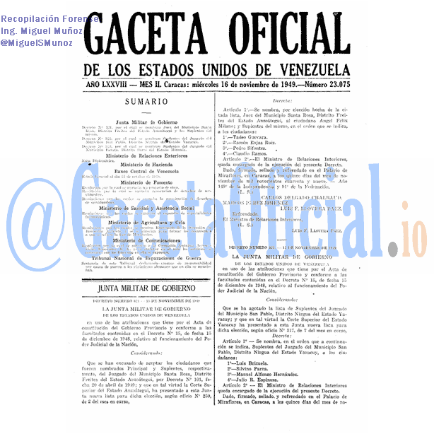 Gaceta Oficial 23075 del 16 Noviembre 1949