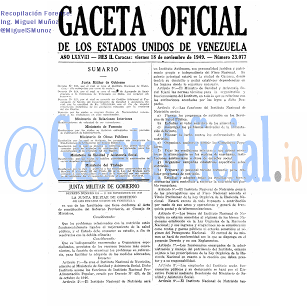 Gaceta Oficial 23077 del 18 Noviembre 1949