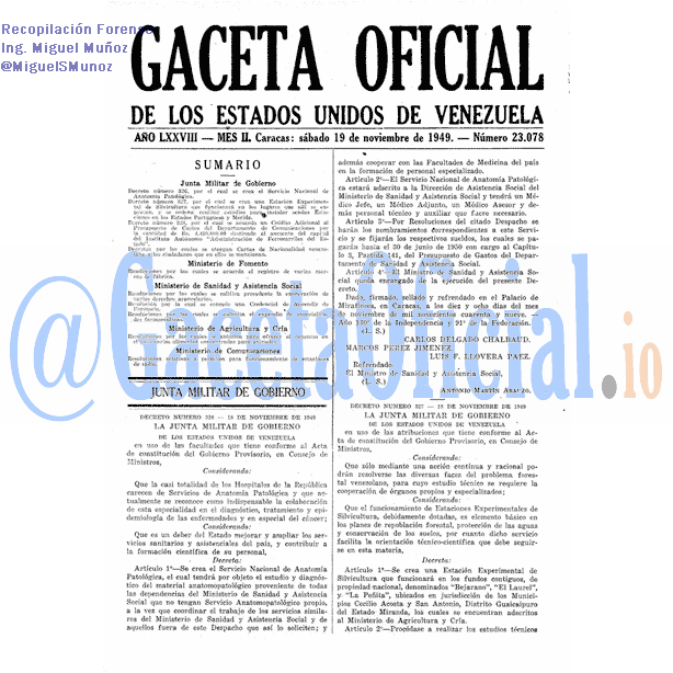 Gaceta Oficial 23078 del 19 Noviembre 1949