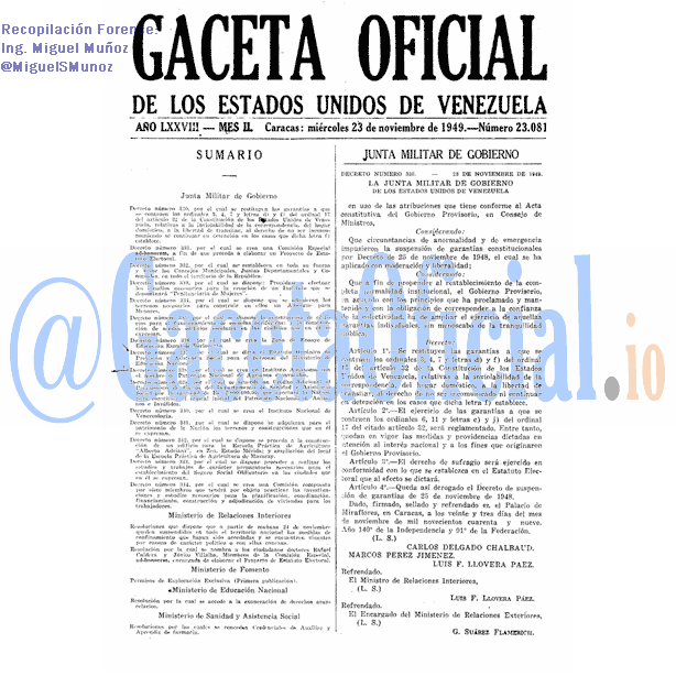 Gaceta Oficial 23081 del 23 Noviembre 1949