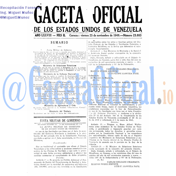 Gaceta Oficial 23083 del 25 Noviembre 1949