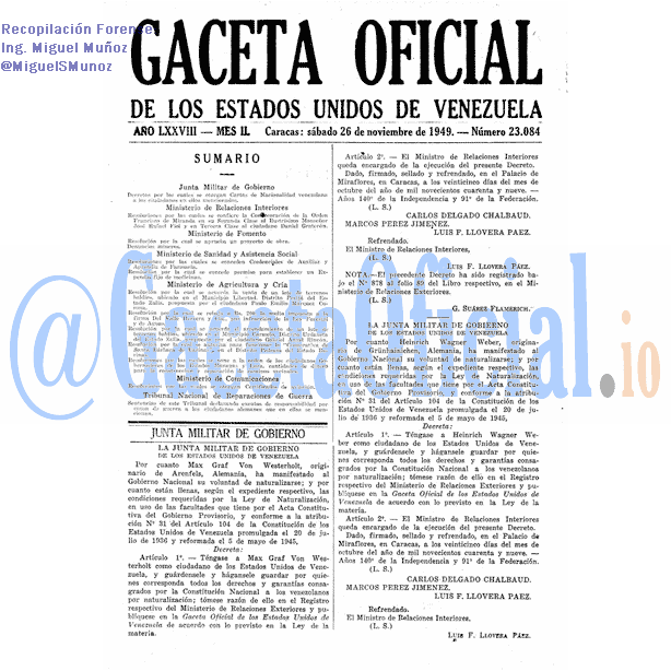 Gaceta Oficial 23084 del 26 Noviembre 1949