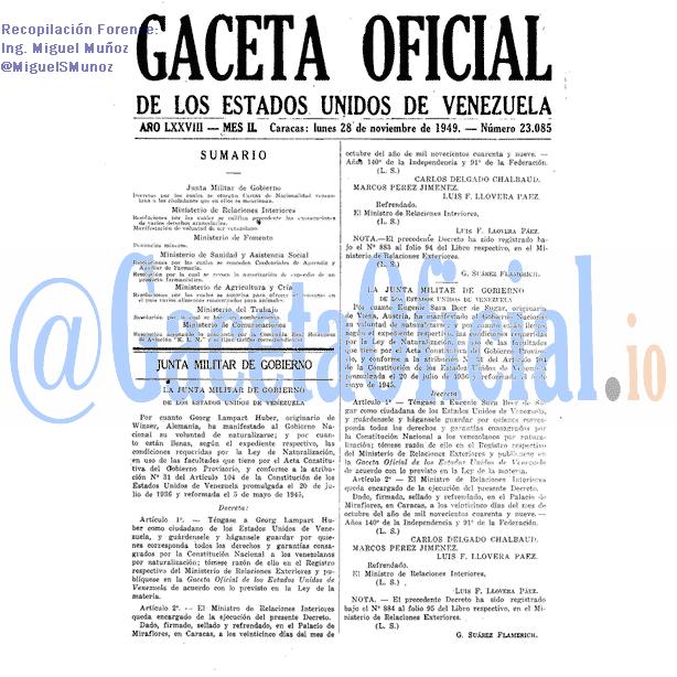 Gaceta Oficial 23085 del 28 Noviembre 1949