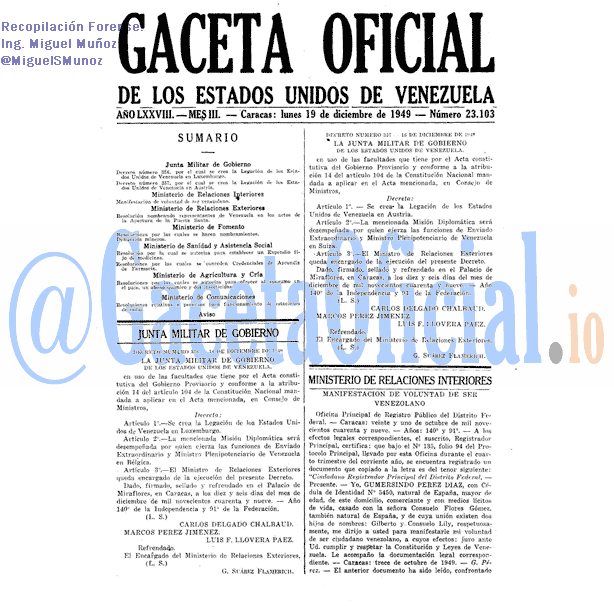 Gaceta Oficial 23103 del 19 Diciembre 1949