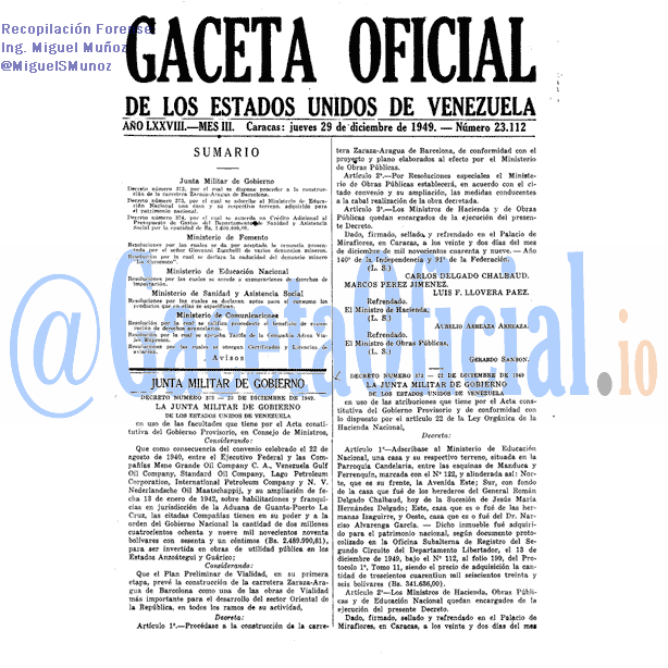 Gaceta Oficial 23112 del 29 Diciembre 1949