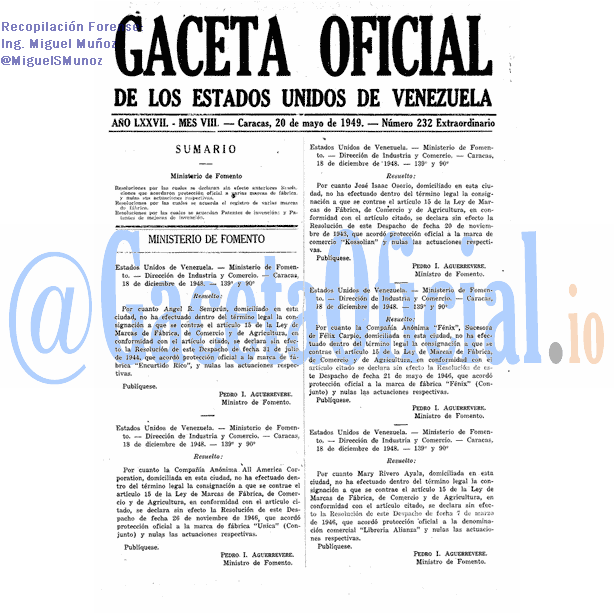 Gaceta Oficial 232 del 20 Mayo 1949