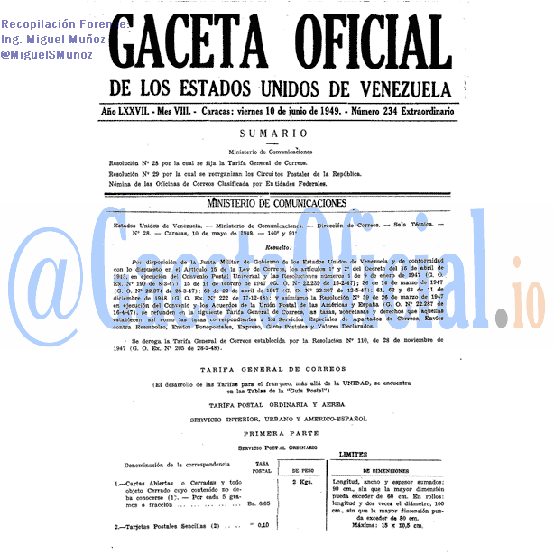Gaceta Oficial 234 del 10 Junio 1949