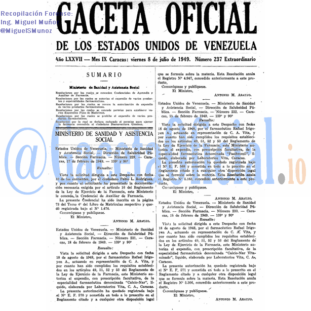 Gaceta Oficial 237 del 8 Julio 1949