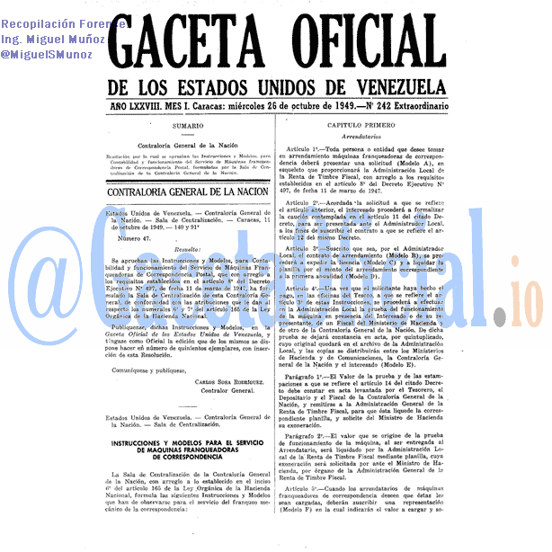 Gaceta Oficial 242 del 26 Octubre 1949
