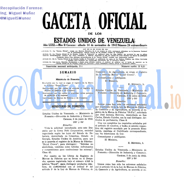 Gaceta Oficial 24 del 14 Noviembre 1942