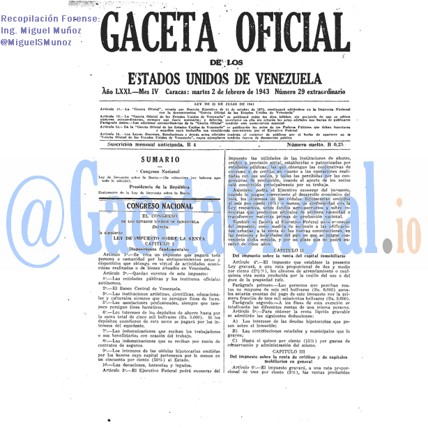 Gaceta Oficial 29 del 2 Febrero 1943