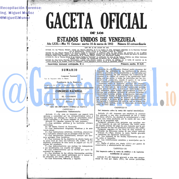 Gaceta Oficial 32 del 16 Marzo 1943