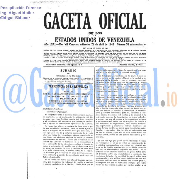 Gaceta Oficial 35 del 28 Abril 1943